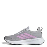 Championes de running Adidas Runblaze para mujer, con diseño en malla gris y detalles en color rosado. Presentan la tecnología Cloudfoam en la entresuela para mayor amortiguación y suela de goma resistente.