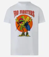 Remera blanca de media malla con estampado de la banda Foo Fighters.
