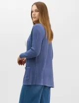 Cardigan abierto de tejido acanalado, con bolsillos frontales y mangas largas de corte entallado con puños de rib.