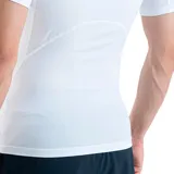 Remera deportiva Under Armour de compresión, modelo HeatGear Armour Comp SS, de manga corta y color blanco, diseñada con tejido superligero y transpirable con paneles de malla y mangas raglán.