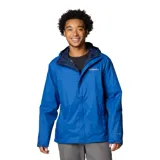 Campera impermeable Columbia modelo Watertight II, color azul, con capucha ajustable, cierre frontal, bolsillos laterales con cremallera y puños ajustables. Cuenta con tecnología Omni-Tech para mayor protección contra la lluvia.