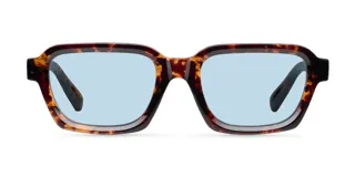 Gafas de sol cuadradas unisex, marca Adila, modelo Tigris. Montura de carey con lentes celestes polarizadas.