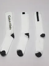 Pack de tres pares de medias blancas largas de microfibra, con detalles distintivos de Calvin Klein en negro.