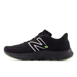 Championes de running New Balance modelo Fresh Foam X Evoz v3, color negro con detalles en blanco y verde lima. Presentan capellada de malla técnica transpirable, entresuela con tecnología Fresh Foam para mayor amortiguación y suela de goma para mayor durabilidad.