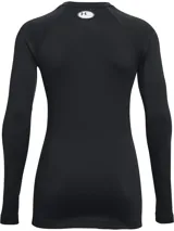 Remera térmica deportiva Under Armour modelo CG Authentics Crew, color negro, de manga larga con diseño raglán, cuello redondo y ajuste ceñido. Cuenta con el logo de la marca estampado en el pecho en color blanco.