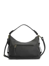 Cartera hobo Hush Puppies modelo V26Lf Dover color negro, confeccionada en cuero sintético, con un bolsillo frontal con solapa y cierre magnético, herrajes metálicos en tono bronce envejecido y correa corta para el hombro.