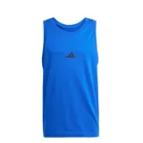 Musculosa deportiva Adidas Essentials color azul, con cuello redondo y logo de la marca bordado en negro en el centro del pecho.