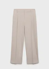 Pantalon de vestir de tiro alto con diseño recto, detalle de pinzas delanteras, cierre frontal oculto con cremallera y gancho, trabillas para cinturón, bolsillos laterales y bolsillo de ribete posterior.