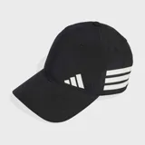 Gorra deportiva Adidas de entrenamiento, color negro con el logo de la marca y las tres rayas características en blanco. Presenta una estructura de tejido técnico ligero y resistente.