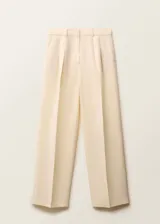 Pantalón de vestir de corte recto y tiro medio, con diseño de pinzas frontales, cierre oculto con botón y trabillas para cinturón. Cuenta con bolsillos laterales.
