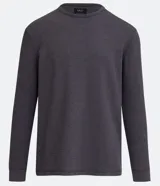 Remera verde militar de manga larga, cuello redondo y corte recto.