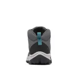 Bota de trekking Columbia modelo Transverse Hike Waterproof, color gris con detalles en negro, celeste y naranja. Confeccionada en cuero y malla, incorpora tecnologías Omni-Tech, TechLite y Omni-Grip para mayor impermeabilidad, amortiguación y tracción.
