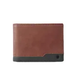 Billetera marrón de cuero sintético con detalle de logo Rip Curl en la esquina inferior.