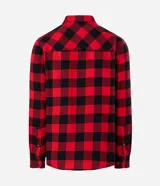 Camisa de franela marca Blue Steel, con diseño de cuadros grandes en blanco y negro, cuello inglés, manga larga y cierre frontal con botones.