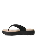 Sandalias tipo ojota con plataforma de Azaleia, modelo Maria. Presentan tiras negras con logo de la marca en color cobre y plantilla beige con estampado de la marca.