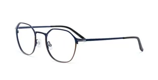 Armazón de anteojos Lightec modelo 30318/49, de metal color azul con detalles en marrón.