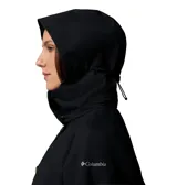 Impermeable Columbia modelo Amaze Trench Rain de color negro, con capucha desmontable y cierre frontal de botones.