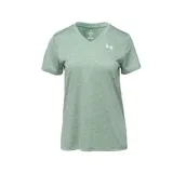 Remera deportiva Under Armour Tech para mujer, color verde con logo estampado en el pecho. Cuello en V y mangas cortas.