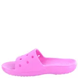 Sandalias tipo slide de la marca Crocs, color rosado, con diseño ergonómico, perforaciones en la banda superior y suela texturizada.