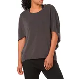 Remera deportiva Asics negra de corte holgado, mangas cortas amplias y dobladillo trasero más largo.