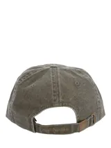 Gorra de estilo clásico con efecto lavado, confeccionada en algodón orgánico. Presenta un bordado frontal de un perro basset hound y cuenta con ajuste mediante hebilla metálica en la parte posterior.