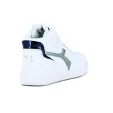 Botas de caña alta Diadora modelo Raptor, color blanco, con logo lateral en tono verde menta/gris claro y cordones blancos.