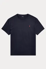 Remera de algodón de corte clásico, color blanco, con cuello redondo y el logo bordado del jugador de polo en el pecho.