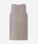 Musculosa de algodón con textura waffle, color gris topo, con corte sin mangas y detalles desgastados en los bordes. Cuenta con un estampado frontal localizado con la inscripción "Disobey".