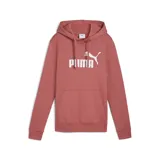 Buzo tipo canguro Puma con capucha y cordones ajustables, color terracota. Presenta el logo de la marca estampado en blanco en el frente y un bolsillo tipo canguro.
