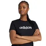 Remera de algodón color negro con cuello redondo y mangas cortas. Presenta el logo de Adidas estampado en el frente con un diseño gráfico en letras blancas.