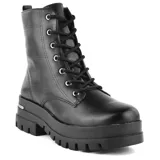 Bota de caña media color beige con cordones y suela track.