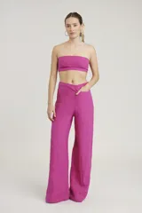 Top bandeau fucsia de lino.