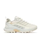 Championes de senderismo Merrell modelo Speed Strike 2, de color beige con detalles en celeste claro y verde musgo. Presentan parte superior de malla y sintético, suela de goma con tacos para mayor tracción y cordones frontales.