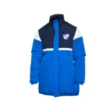 Campera parka acolchada azul con detalles en blanco y azul marino. Presenta el escudo del Club Nacional de Football en el pecho.