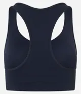 Top deportivo Get Over con diseño de espalda nadador, confeccionado en tejido de poliamida con textura acanalada. Presenta escote redondo, breteles medianos y copas integradas para mayor soporte.