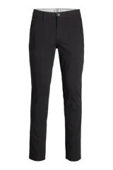Pantalón chino negro de corte slim fit, con cierre de cremallera y confeccionado en tela con elastano.