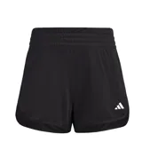 Short deportivo Adidas Pacer Knit de tiro alto, confeccionado en tejido técnico con tecnología AEROREADY para absorción de humedad. Presenta cintura elástica ancha y logo de la marca estampado en el frente.