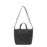 Cartera tipo tote bag de Las Oreiro, color negro, con doble asa de mano y correa larga regulable para colgar del hombro. Tiene un bolsillo externo con cierre y logo de la marca en el frente.