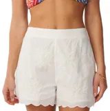 Short Rip Curl Bossa Nova Emb Walkshort de corte estándar color blanco, confeccionado en algodón bordado con motivos tropicales, con botamanga de terminación ondulada.