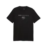 Remera Puma Class Graphic Tee de color negro, de manga corta y cuello redondo, con estampado frontal de la marca y emblema institucional.
