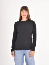 Remera de manga larga en color negro, con cuello redondo y corte clásico.
