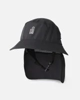 Sombrero bucket de surf Rip Curl S Series Surf en color negro, con solapa protectora para el cuello, paneles de malla transpirable y barbiquejo ajustable con hebilla.