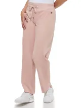 Pantalón de velour color rosa pálido, de corte ancho y cintura con cordón ajustable.