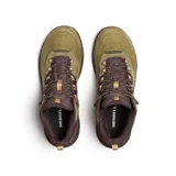 Bota de senderismo Merrell modelo Speed Strike 2 Ltr, de diseño deportivo y caña media. Confeccionada en cuero y ante impermeable en tono verde oliva, con detalles en marrón oscuro. Cuenta con suela de goma adherente y entresuela de espuma EVA para mayor estabilidad.