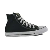 Championes de caña alta Converse All Star en color negro, con cordones y suela de goma blanca con detalles en negro.