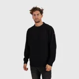 Sweater de algodón con cuello redondo, diseño de tejido fino y terminación con efecto lavado.