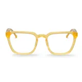 Lentes de lectura con armazón de acetato en color amarillo traslúcido, con diseño cuadrado de estilo clásico.