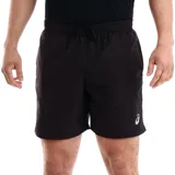 Short deportivo Asics M Core de 7 pulgadas, color negro con cintura elástica y cordón ajustable. Presenta el logo de la marca estampado en blanco en el bajo izquierdo.