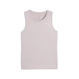 Musculosa deportiva Puma W TAD Essential Sleeveless Tank, color rosado, de cuello redondo y sin mangas, con el logo de la marca estampado en el pecho.