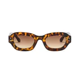 Lentes de sol unisex con montura gruesa de acetato color carey y lentes marrones degradadas.